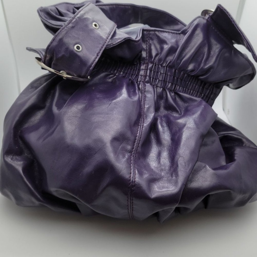 Ruffle Top Leather Single Strap Pleated Shoulder Bag Purple